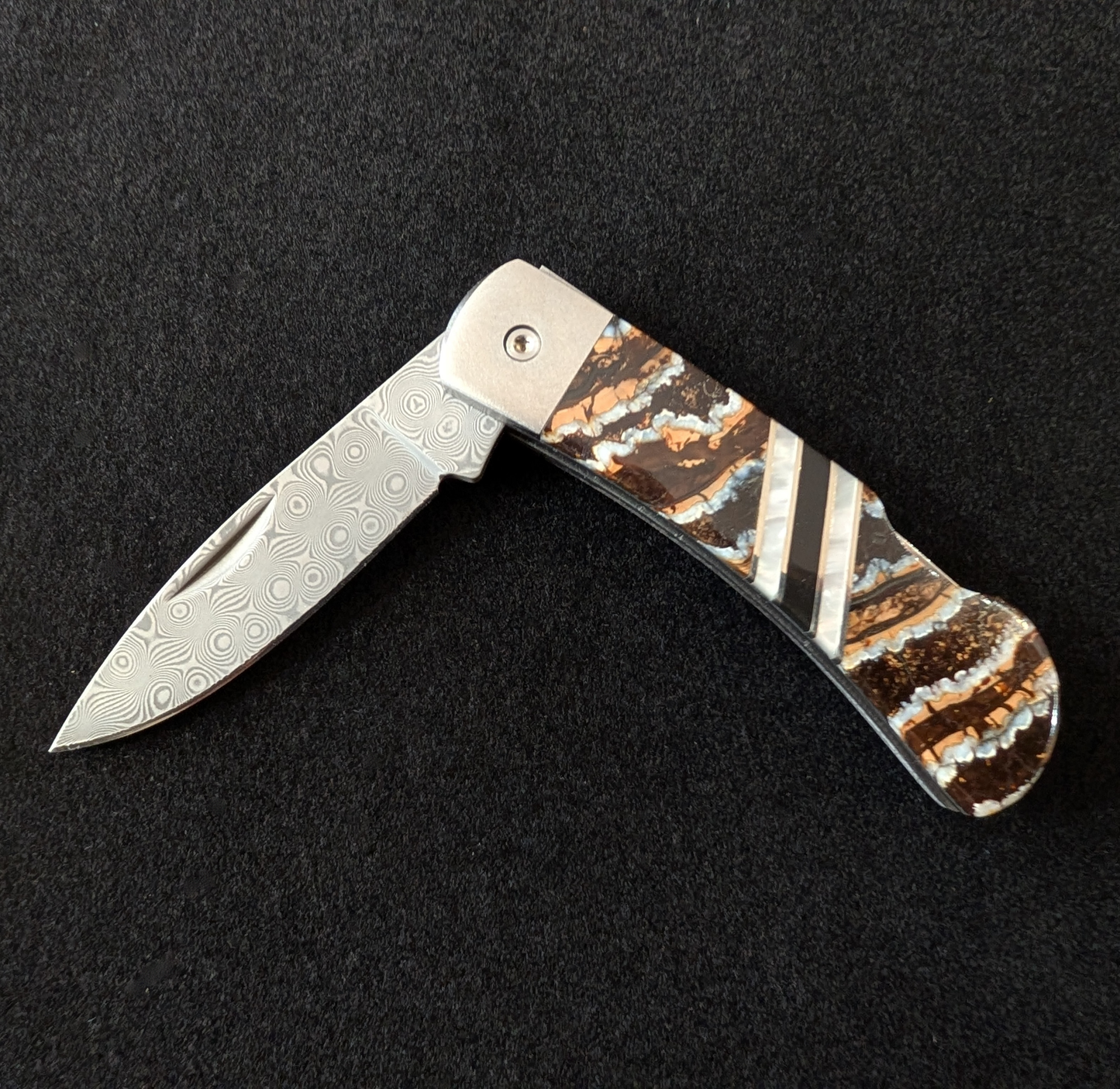 Pocket Knife, Mammoth Tooth & Damascus Steel, 3"