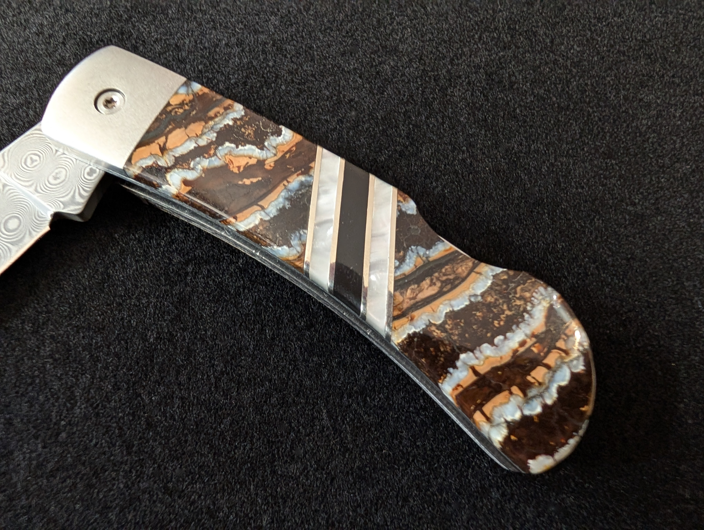 Pocket Knife, Mammoth Tooth & Damascus Steel, 3"