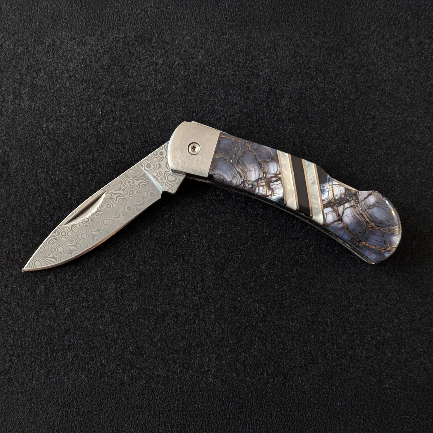 Pocket Knife, Mammoth Tusk & Damascus Steel, 3"