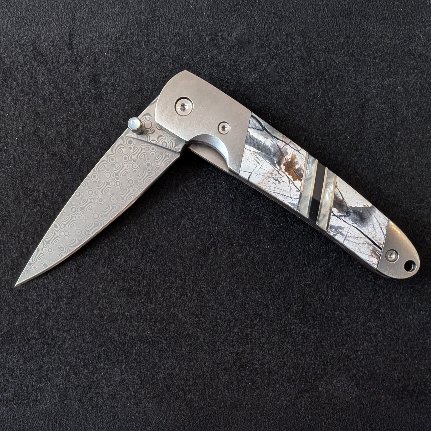 Pocket Knife, Mammoth Tusk, Turquoise Inlay & Damascus Steel, 4"