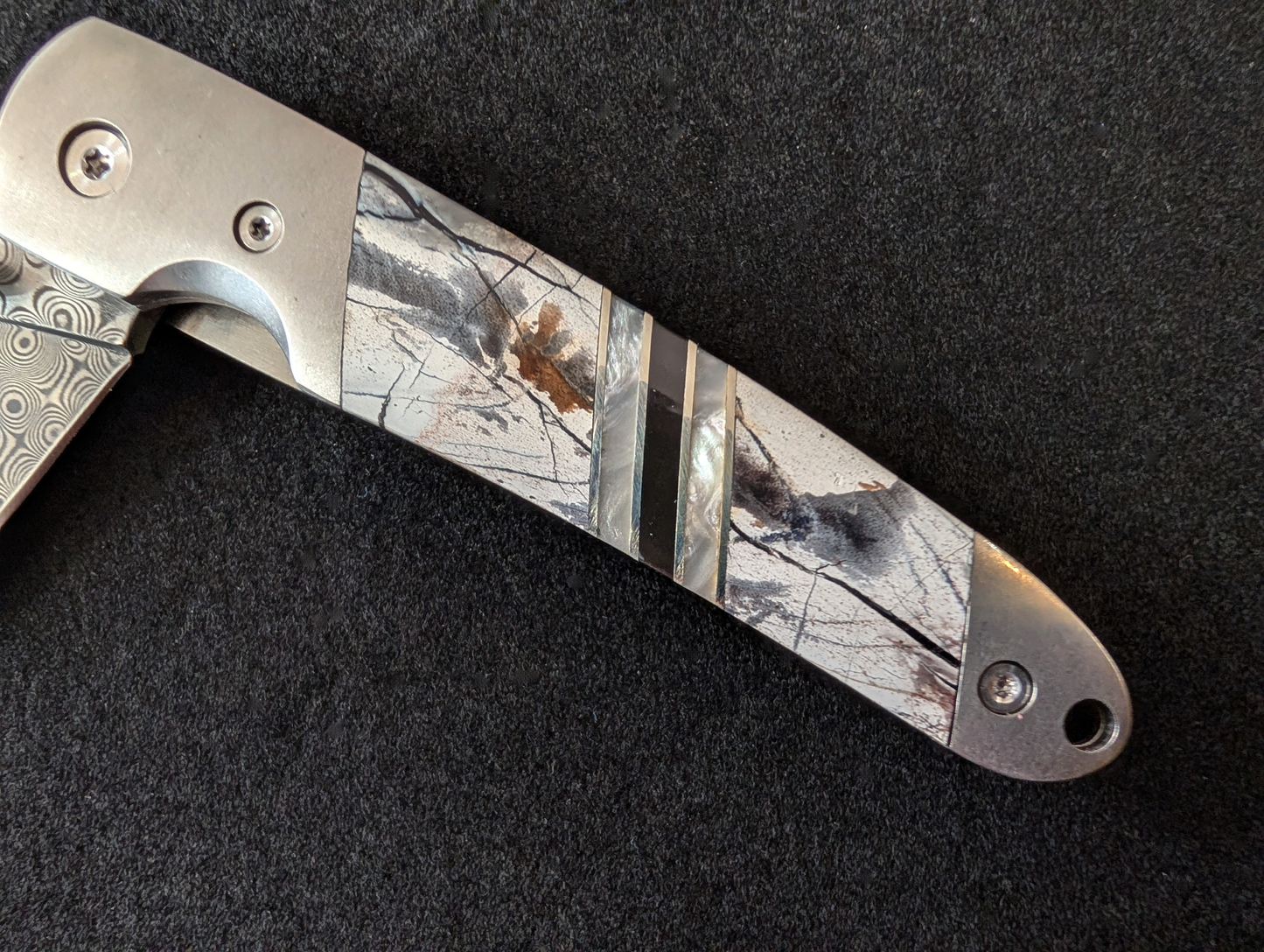 Pocket Knife, Mammoth Tusk, Turquoise Inlay & Damascus Steel, 4"