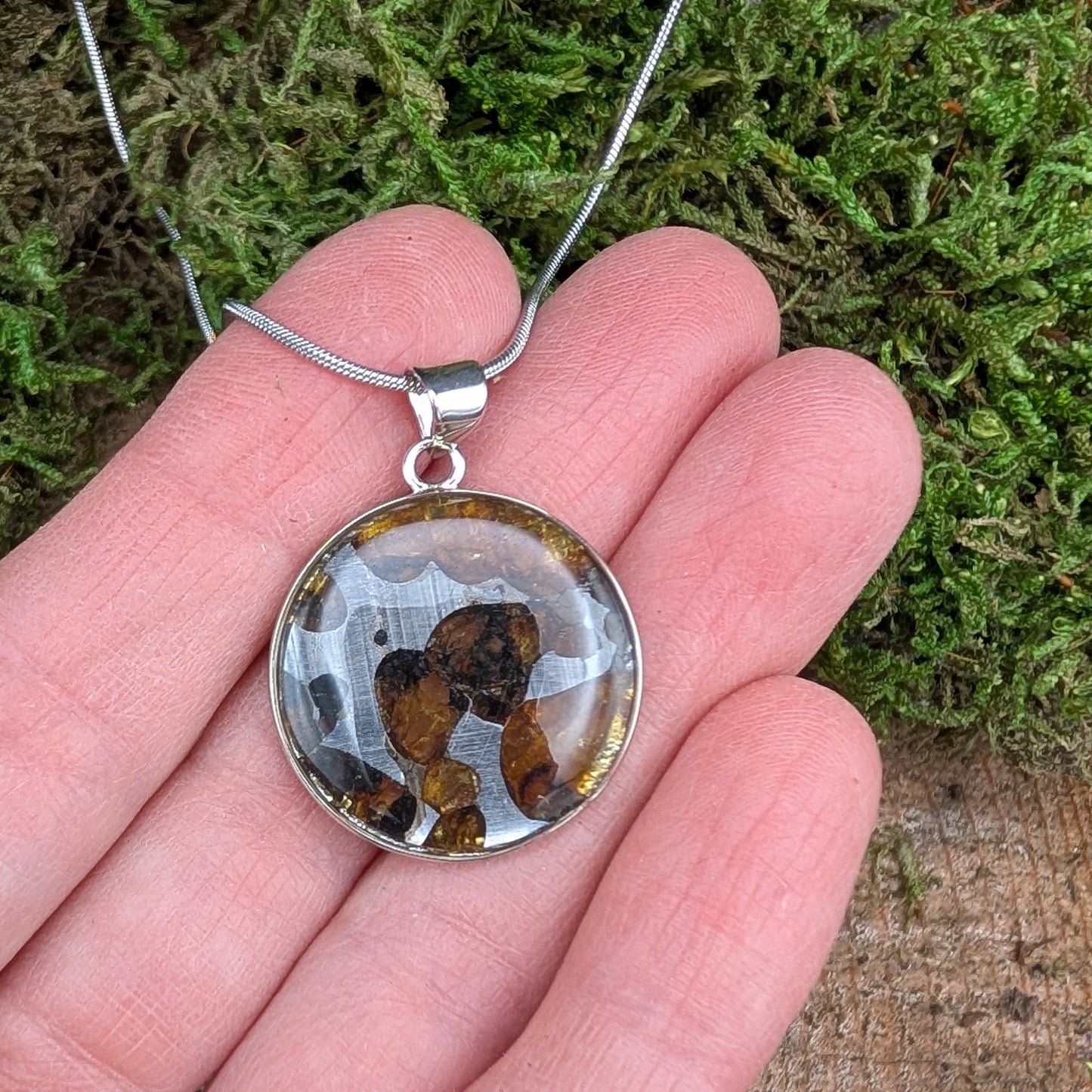 Seymchan Pallasite Meteorite Pendant, Circular