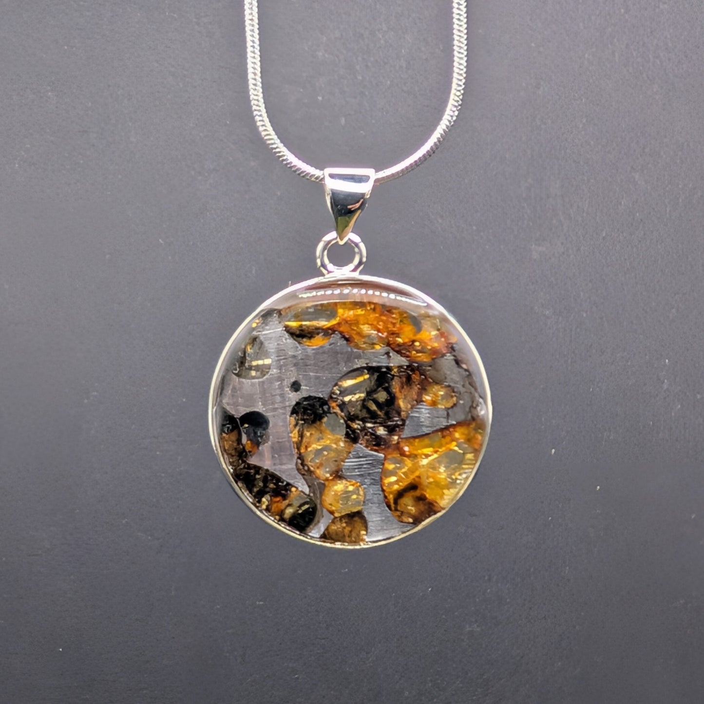 Seymchan Pallasite Meteorite Pendant, Circular
