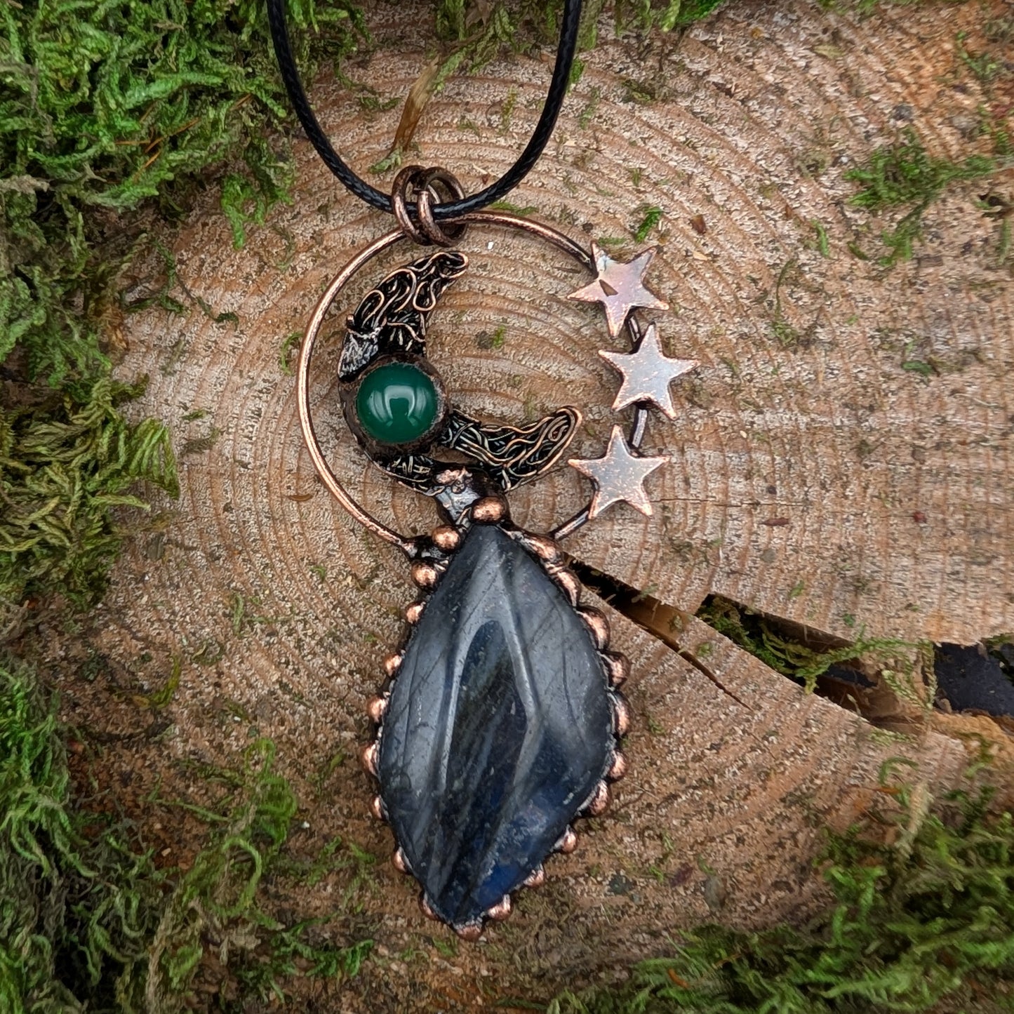 Labradorite Pendant w/ Moon & Stars