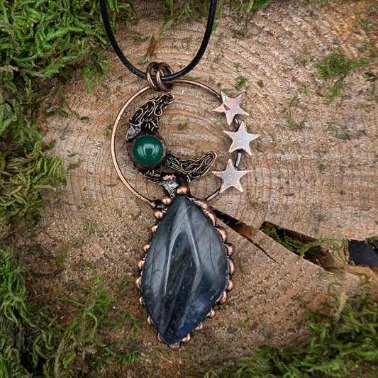 Labradorite Pendant w/ Moon & Stars