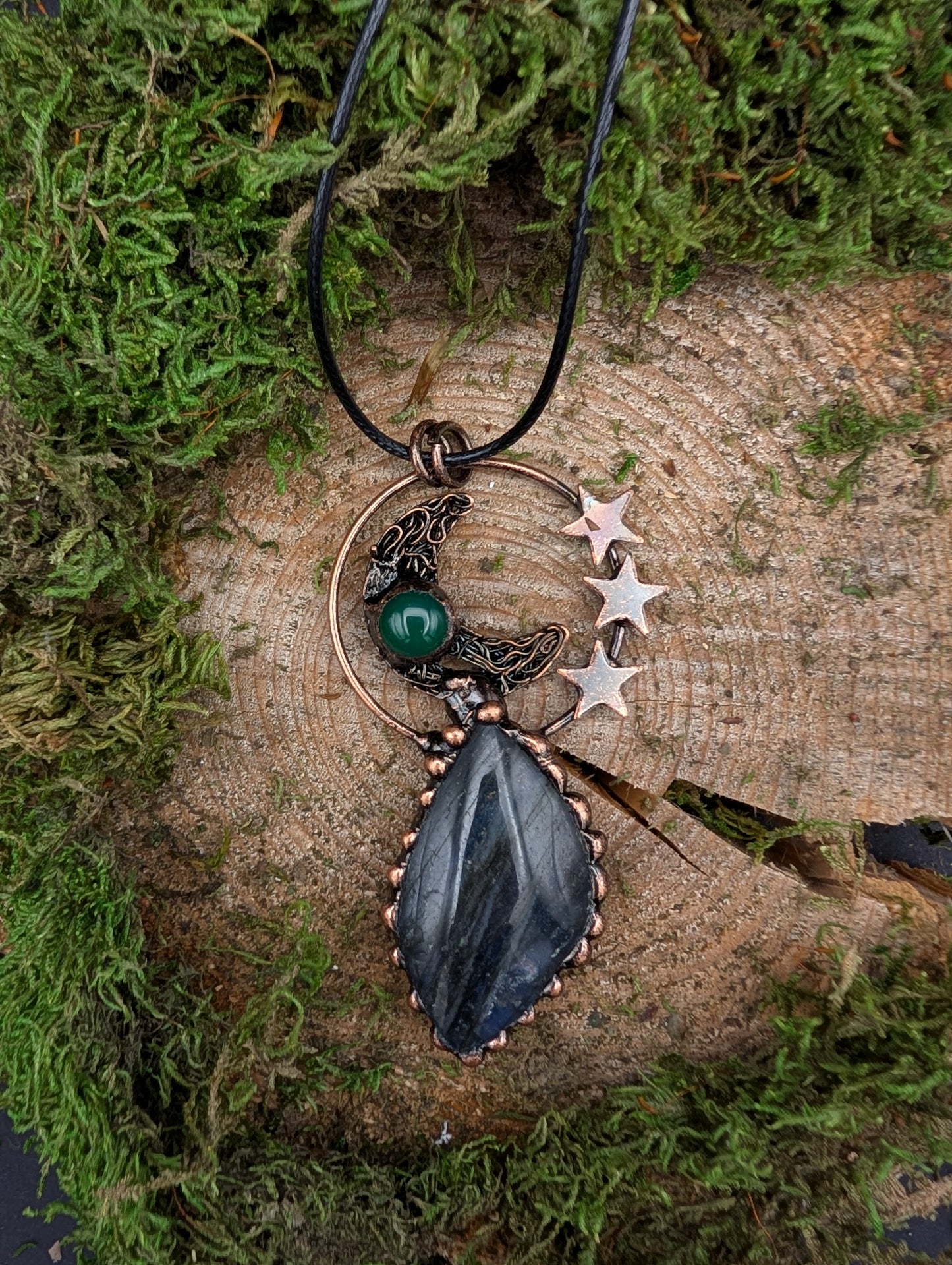 Labradorite Pendant w/ Moon & Stars