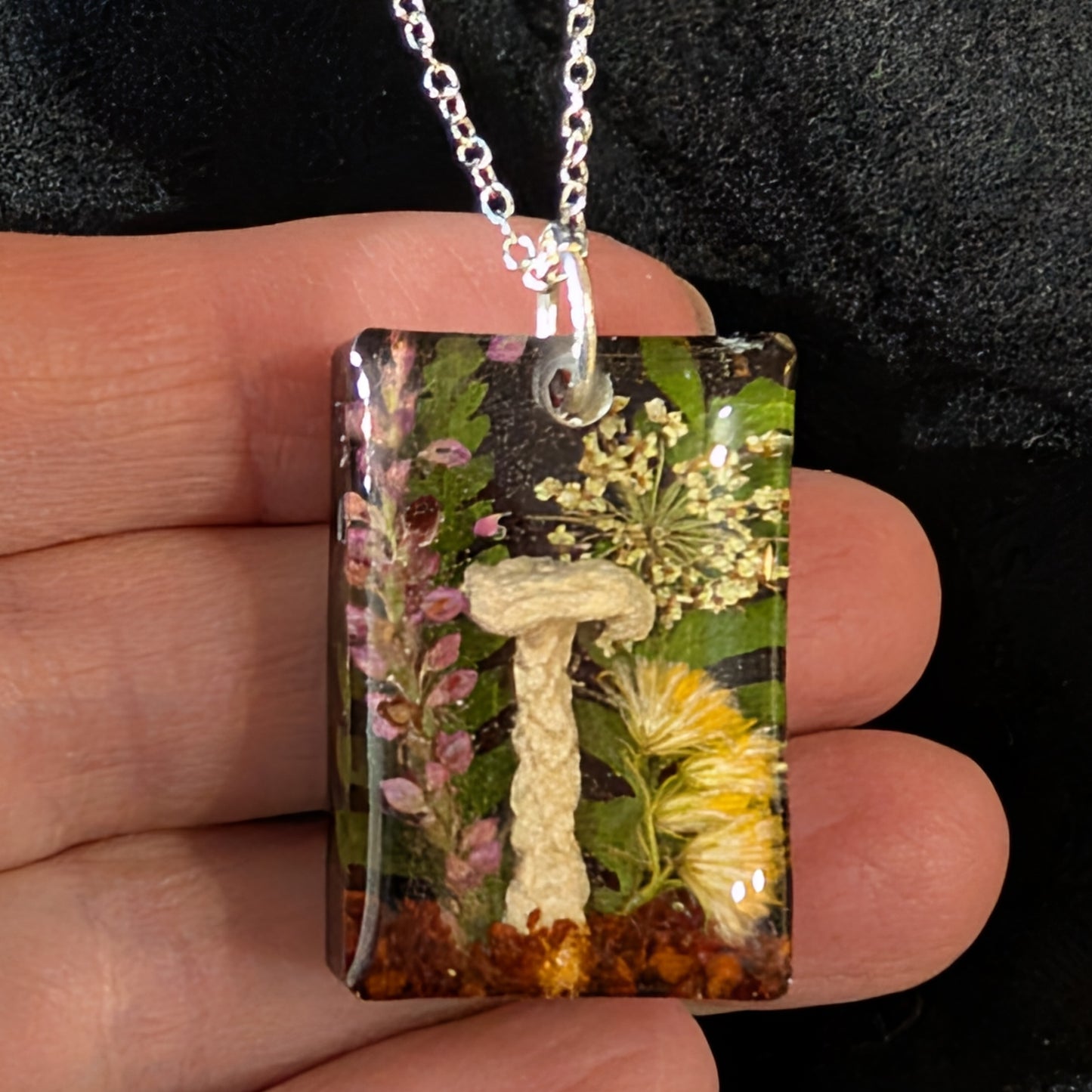 Real Mushroom Pendant, 1.2" rectangle