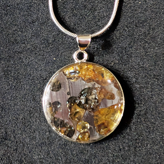 Seymchan Pallasite Meteorite Pendant, Circular