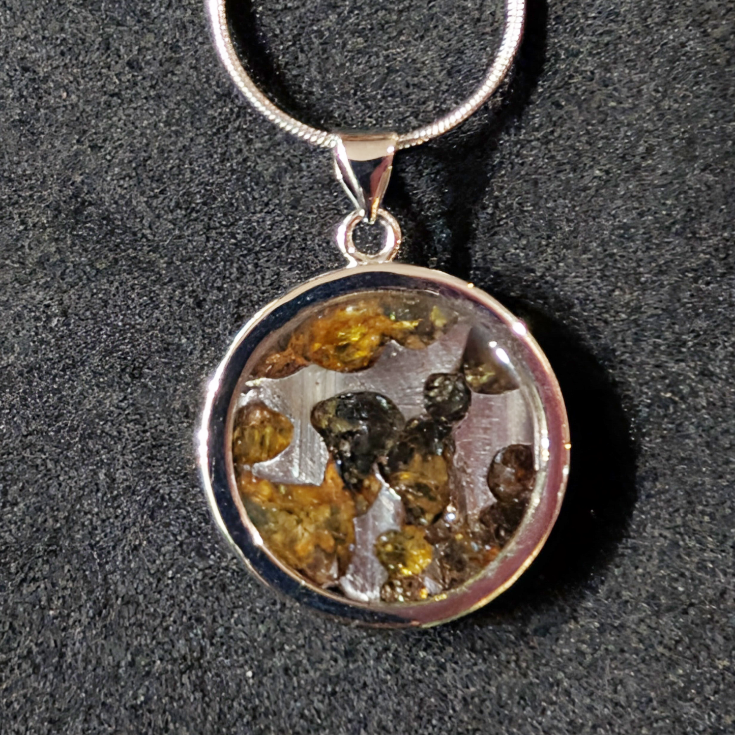 Seymchan Pallasite Meteorite Pendant, Circular