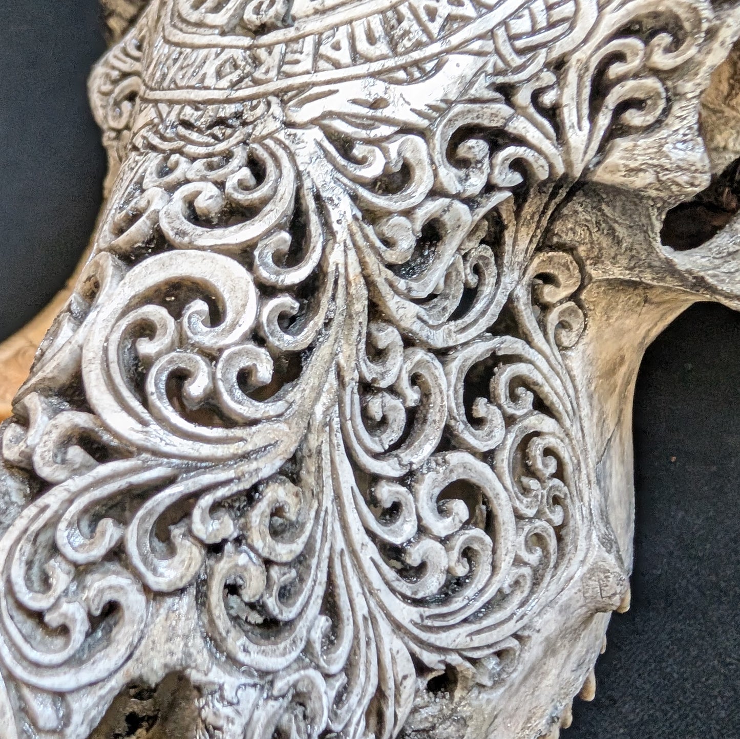 Hand-Carved Ram Skull w/ Viking Wayfinder Symbol