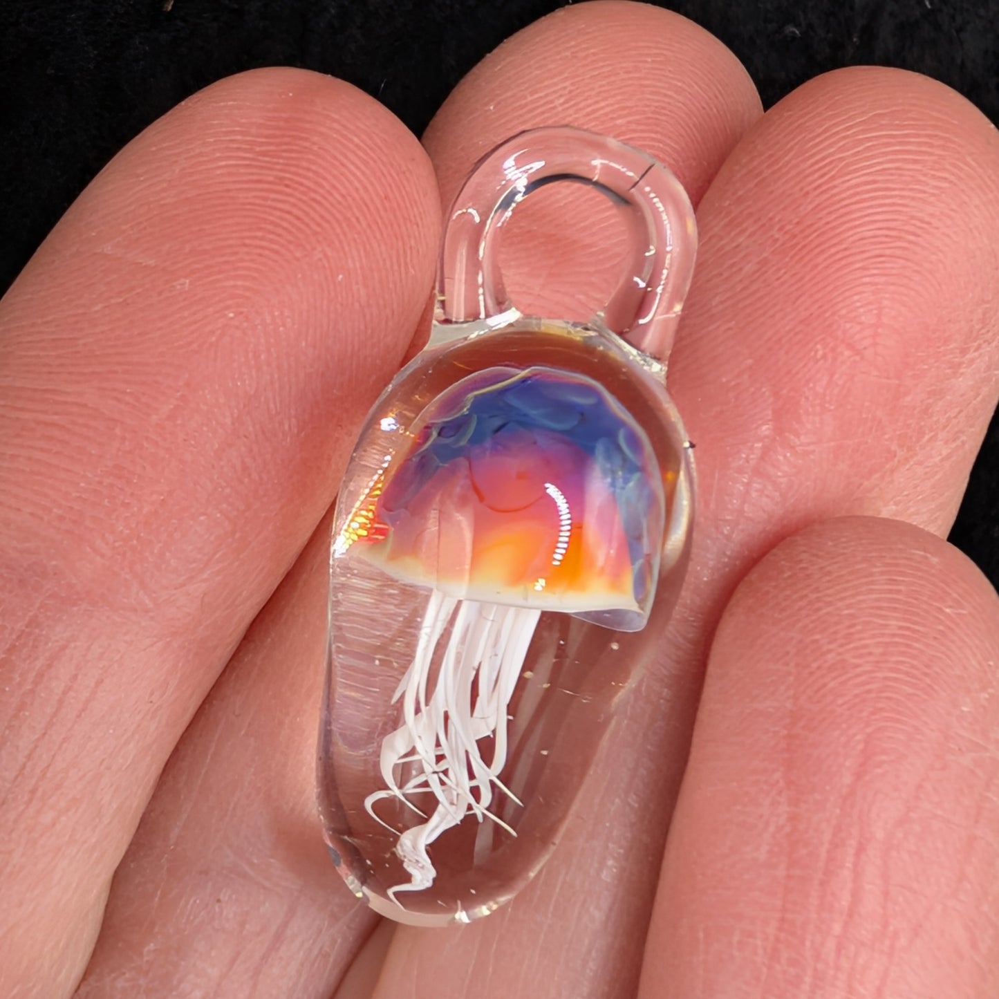 Hand-Blown Glass Jellyfish Pendant (Fiery, Medium)
