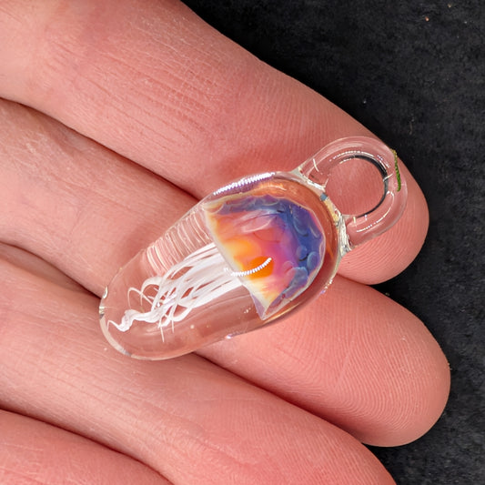 Hand-Blown Glass Jellyfish Pendant (Fiery, Medium)