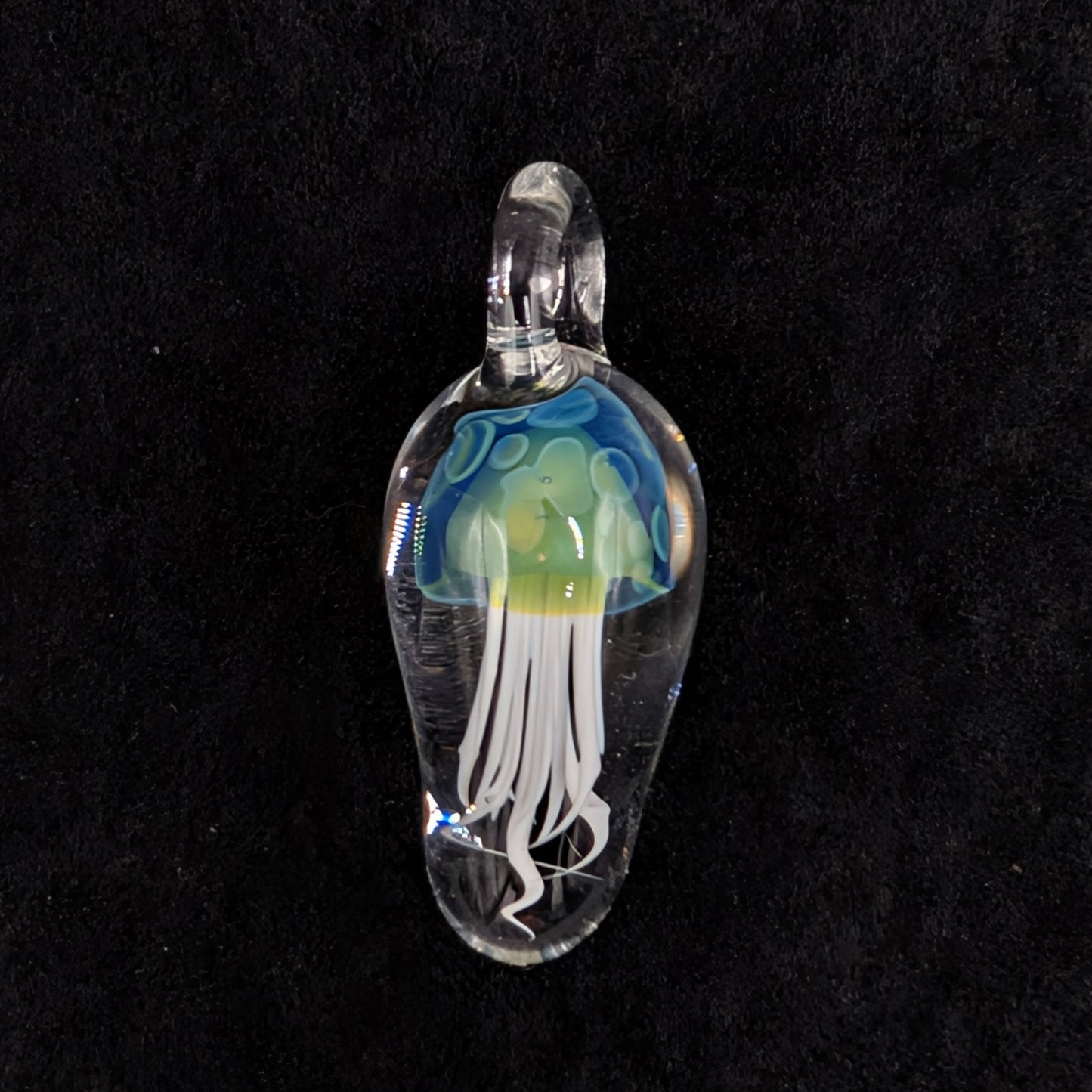 Hand-Blown Glass Jellyfish Pendant (Blue-Green, Medium)
