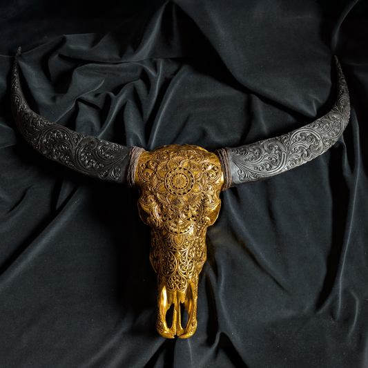 Hand-Carved Buffalo Skull in Gold