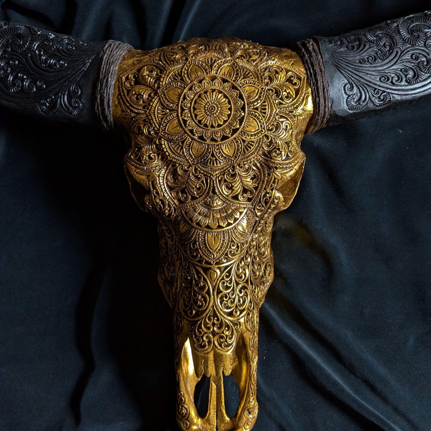 Hand-Carved Buffalo Skull in Gold