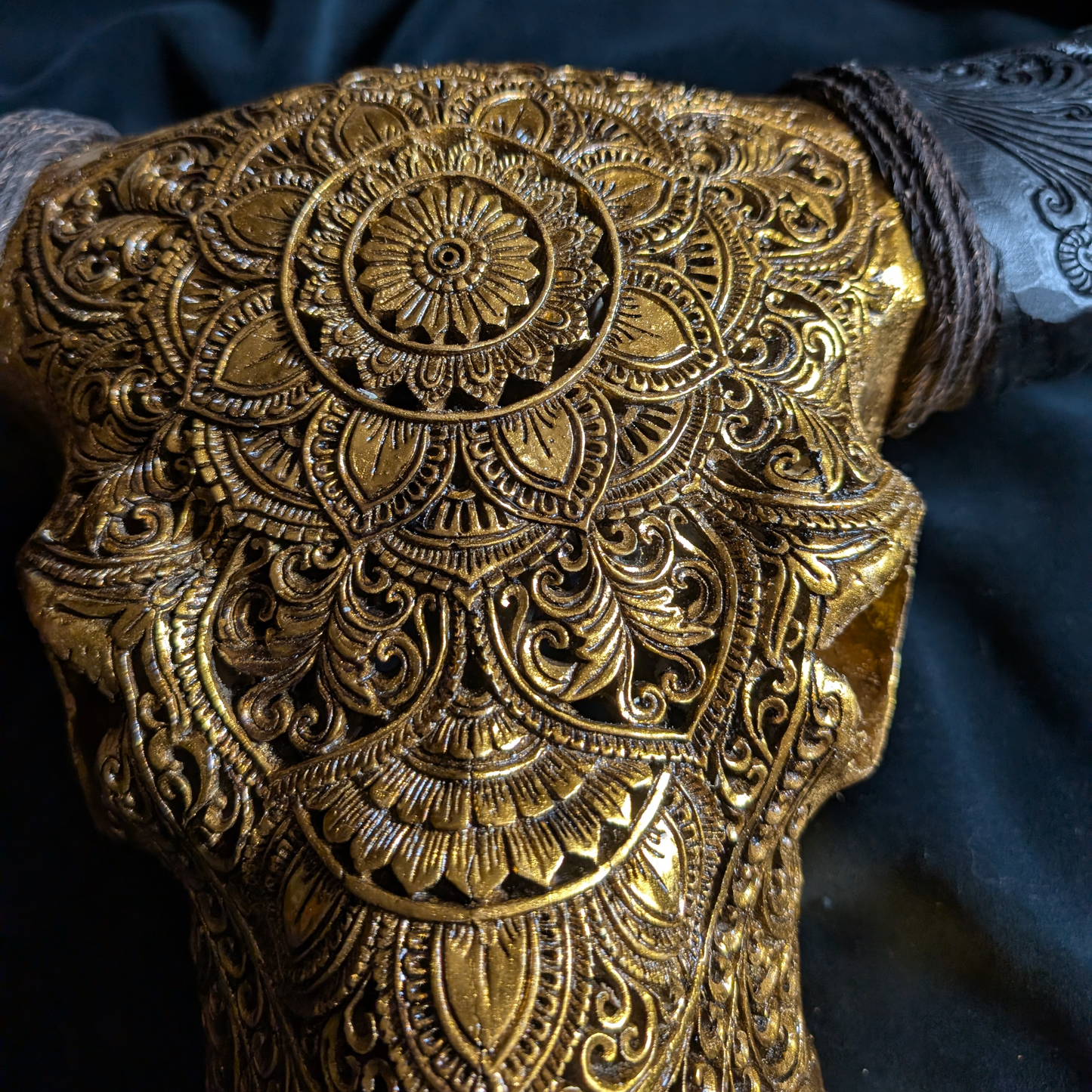 Hand-Carved Buffalo Skull in Gold