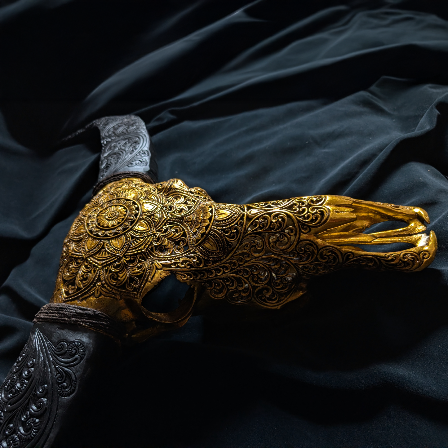 Hand-Carved Buffalo Skull in Gold
