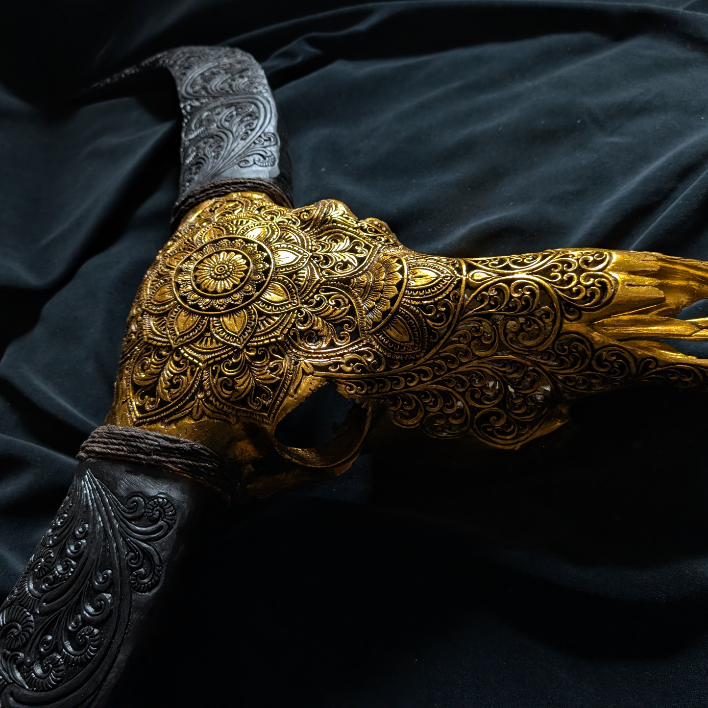 Hand-Carved Buffalo Skull in Gold