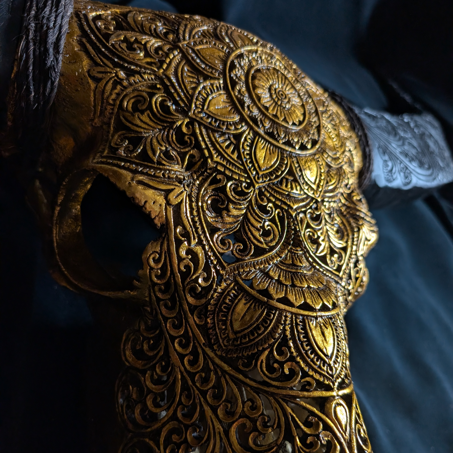 Hand-Carved Buffalo Skull in Gold