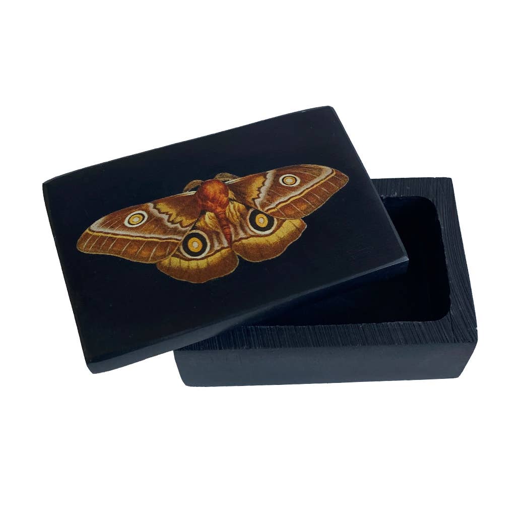3" Emperor Moth Black Soapstone Trinket Box