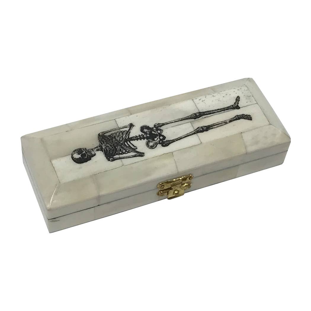 Skeleton-on-Coffin Scrimshaw Ox Bone Box