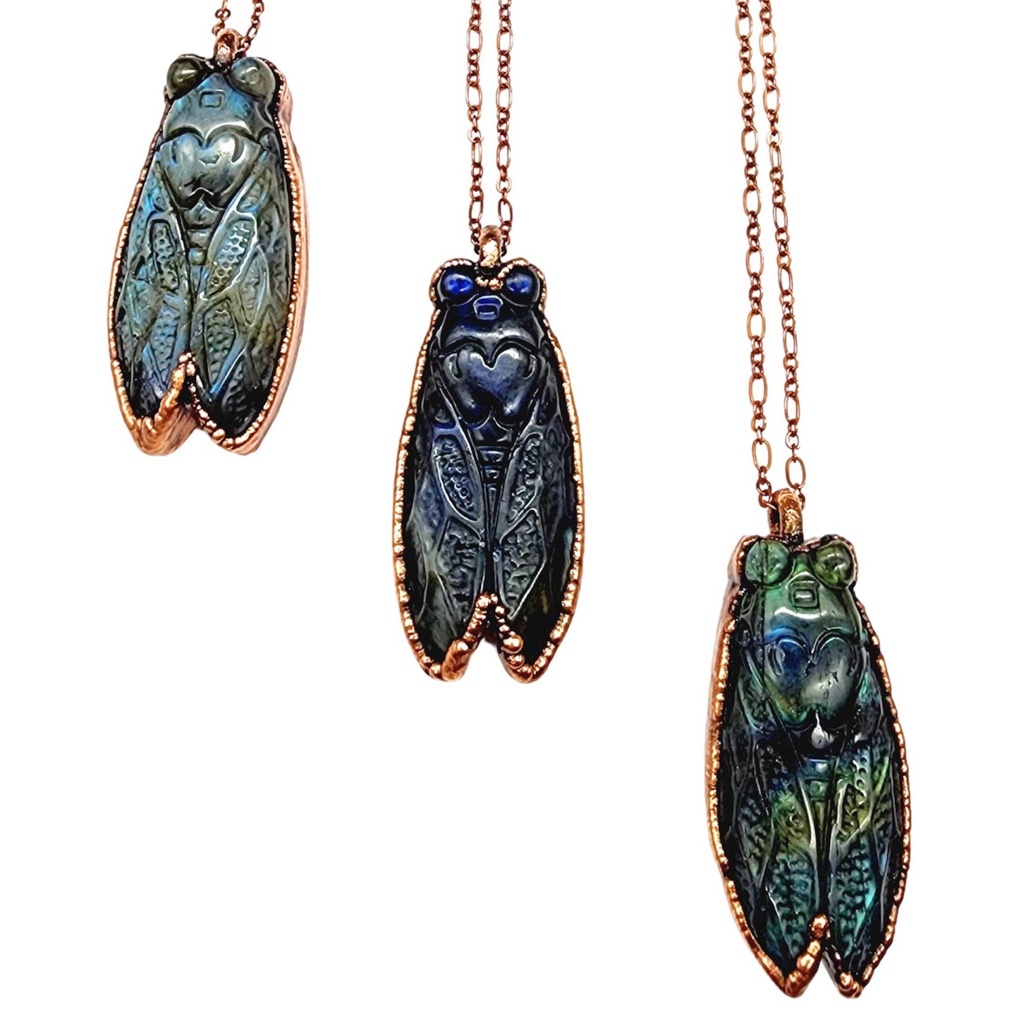 Carved Labradorite Dark Lyric Cicada Pendant