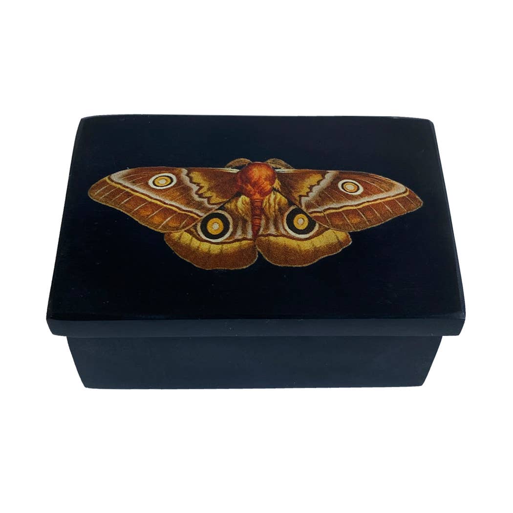 3" Emperor Moth Black Soapstone Trinket Box