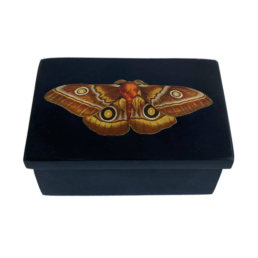 3" Emperor Moth Black Soapstone Trinket Box