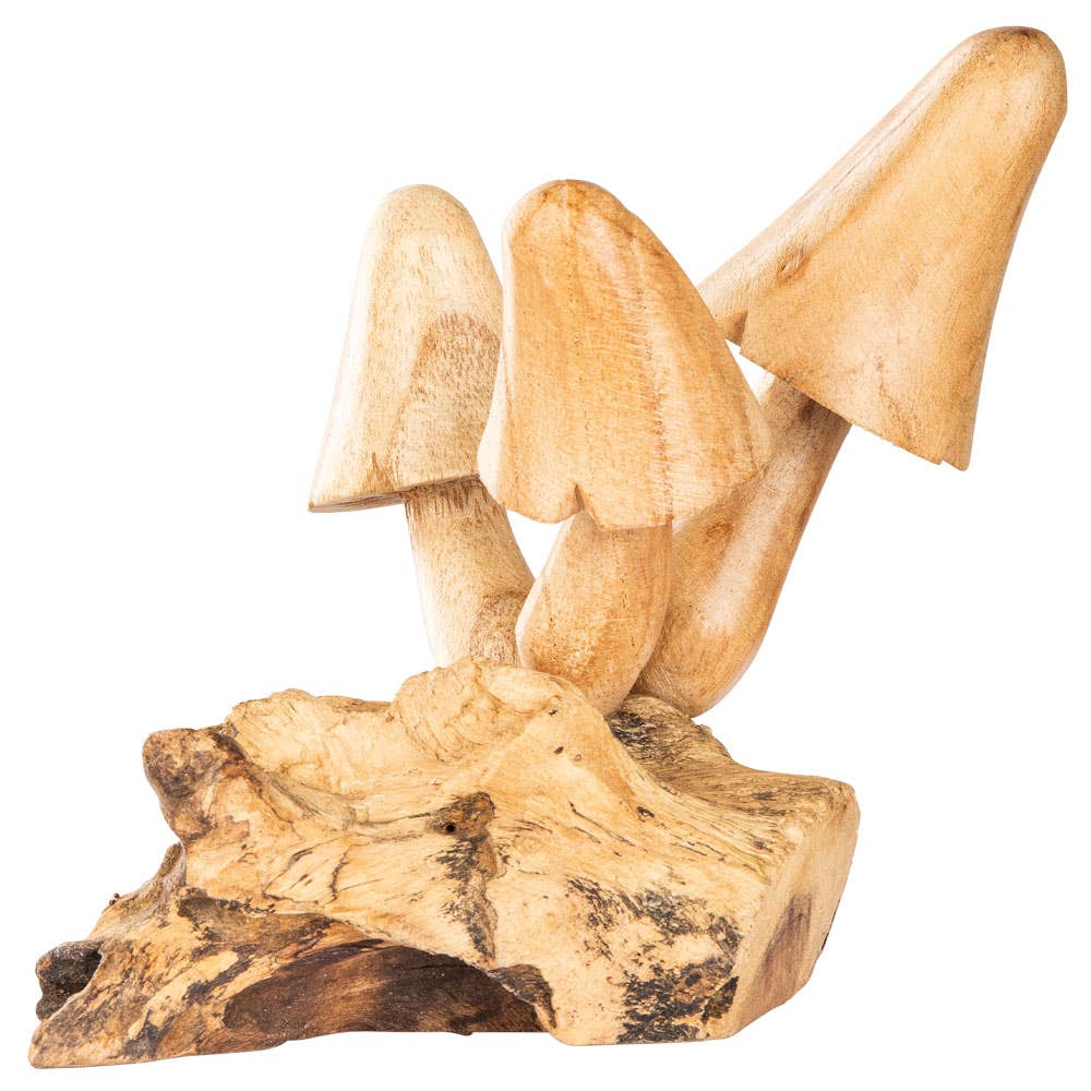 Wooden Mushrooms: three-mushie statue
