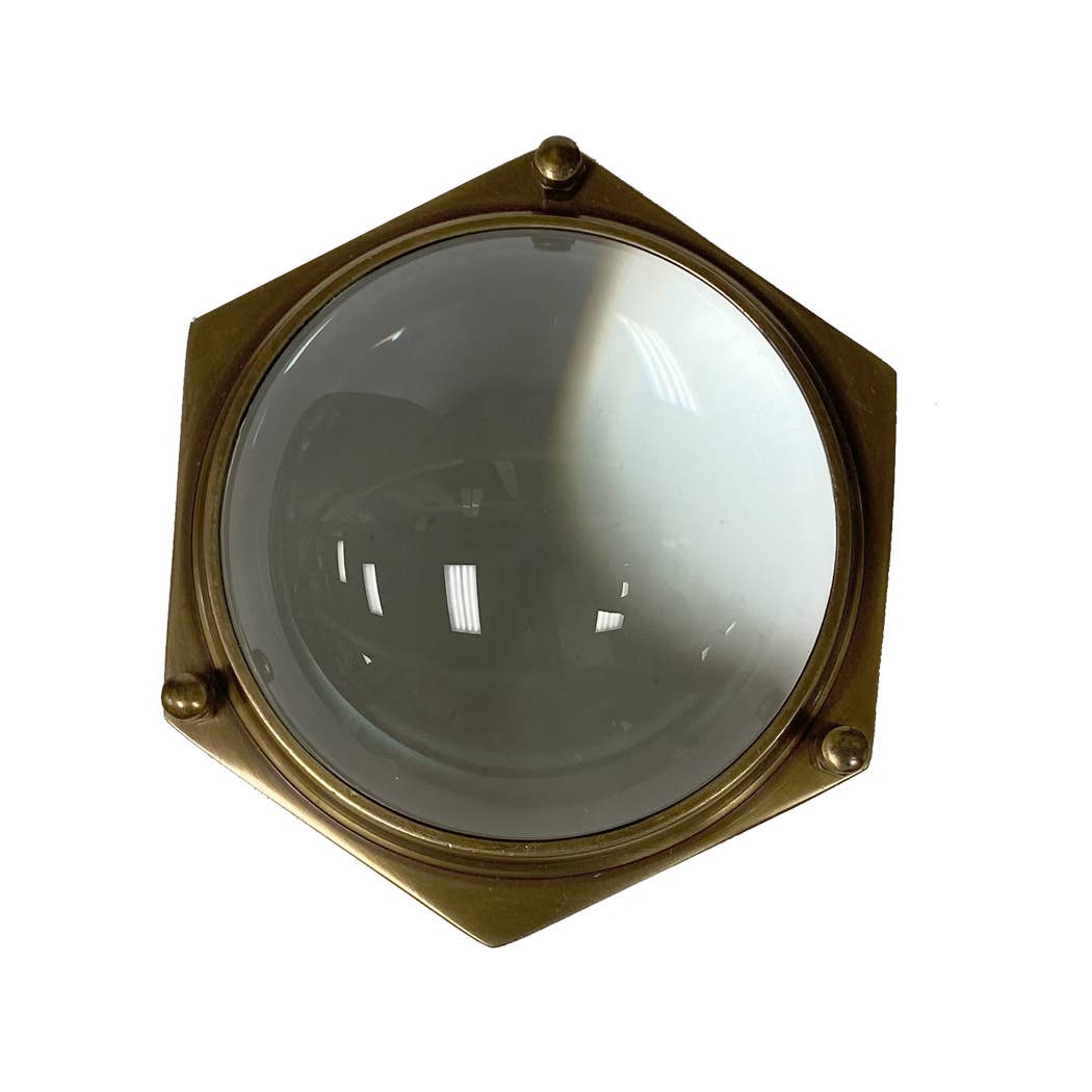 4" Antiqued Brass Hexagonal Dome Desk Magnifier