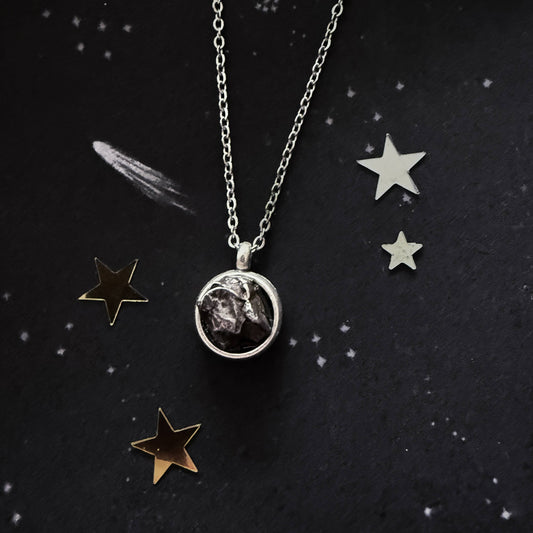 Small Round Authentic Meteorite Pendant Necklace