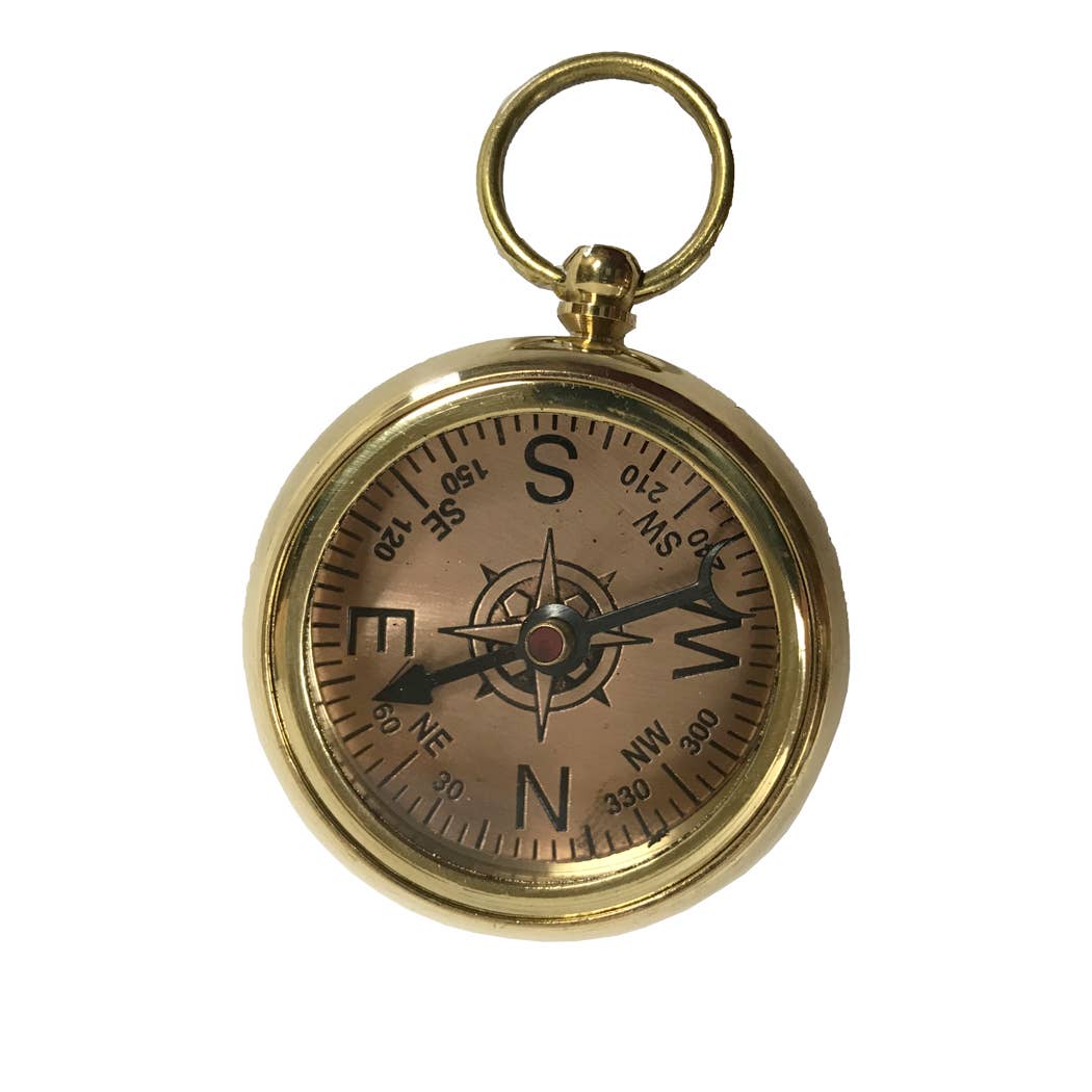 Solid Polished Brass Pocket Compass, 1-5/8"