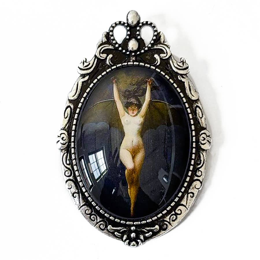 Victorian Bat Woman Painting Brooch