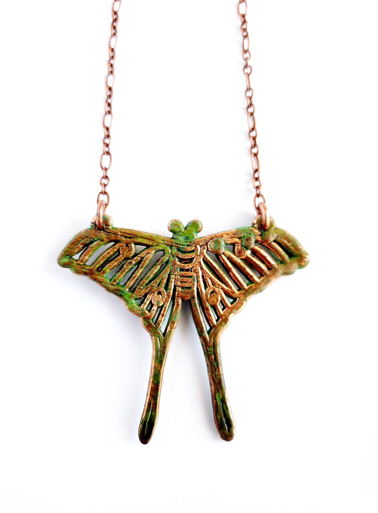 Rainbow Moonstone Luna Moth Necklace