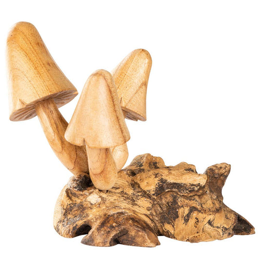 Wooden Mushrooms: three-mushie statue