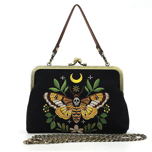 Death Head Moth Kisslock Bag in Linen Blend