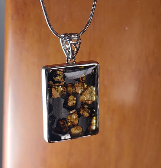 Seymchan Pallasite Meteorite Pendant, Rectangle