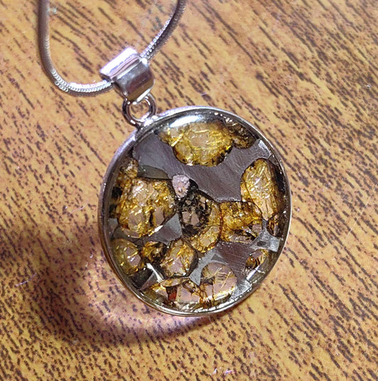 Seymchan Pallasite Meteorite Pendant, Circular